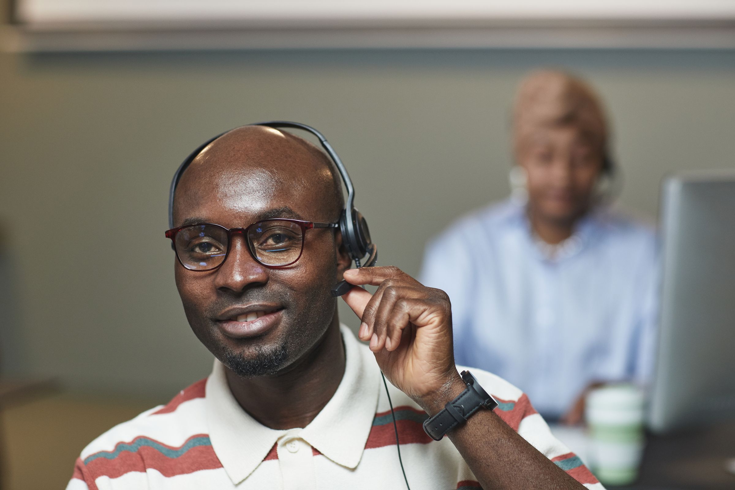 Call centre agent wearing a headset