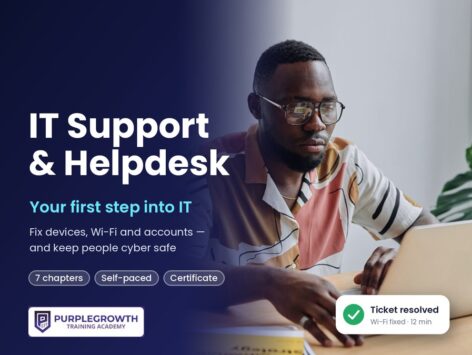 IT Support and Helpdesk course: young IT technician working on a laptop