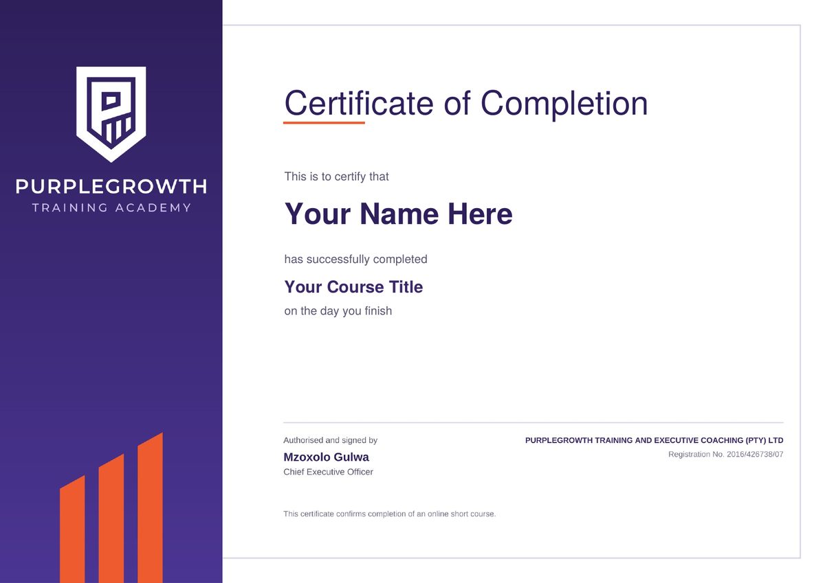 Sample Purple Growth certificate of completion