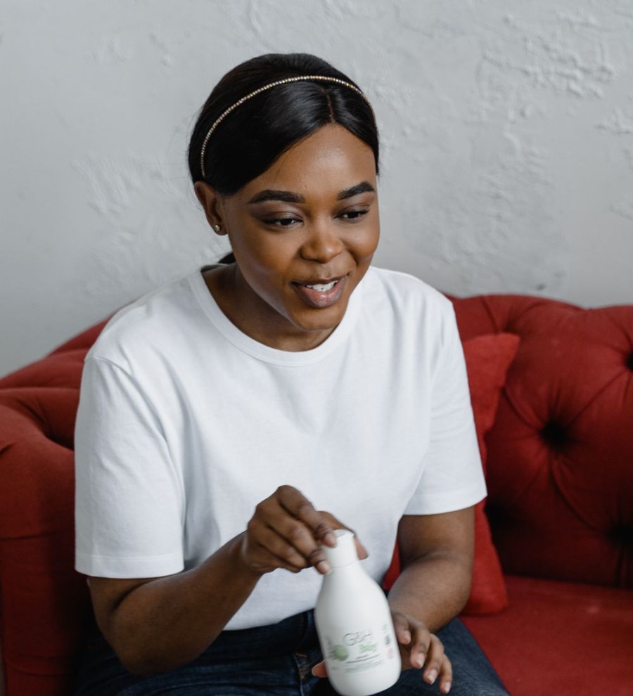 Woman creating social media content on her phone