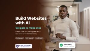 Build Websites with AI course: young web designer holding a laptop