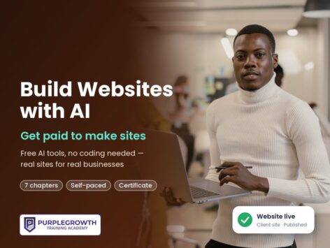 Build Websites with AI course: young web designer holding a laptop