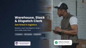 Warehouse, Stock and Dispatch Clerk course: warehouse clerk checking stock with a clipboard